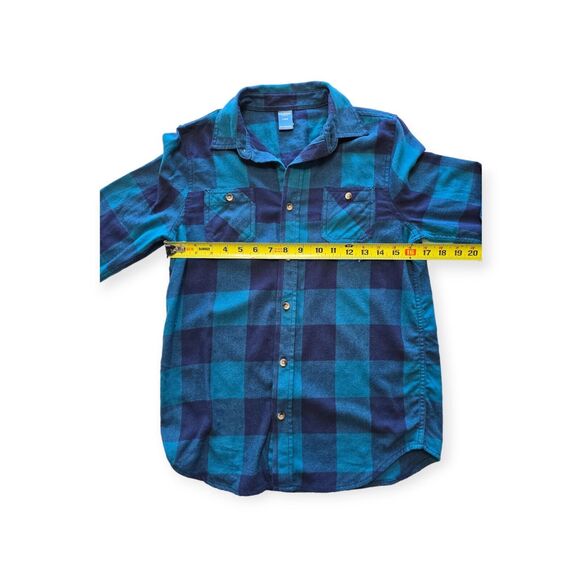 Arizona Long Sleeve Plaid Cotton Button Up Shirt Boy Size L 14/16 Blue Navy Blue - Picture 4 of 6